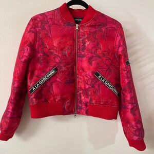 NWT A La Garconne Luxury Limited Edition Red Pink Floral Bomber Jacket Small